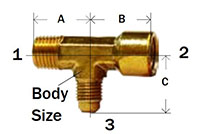 Forged Adapter Tee-Service Tee 45deg Flare Diagram